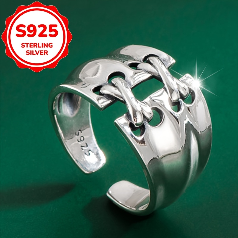 Women's S925 Pure Silver Heavy Retro Distressed Ring
